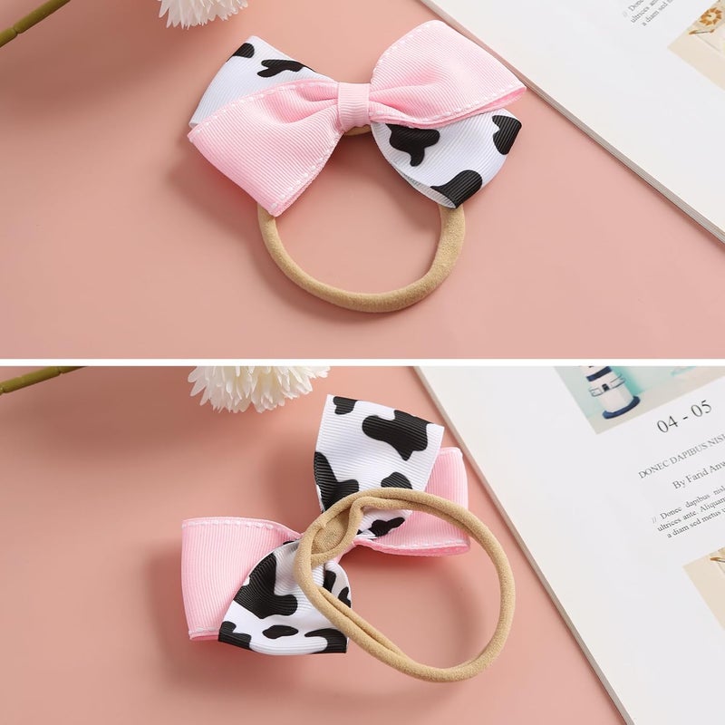 Fancheer Baby Girls Cowgirl Pink Cow Bow Headband Infant Toddler Birthday Party Hair Accessories - Image 4